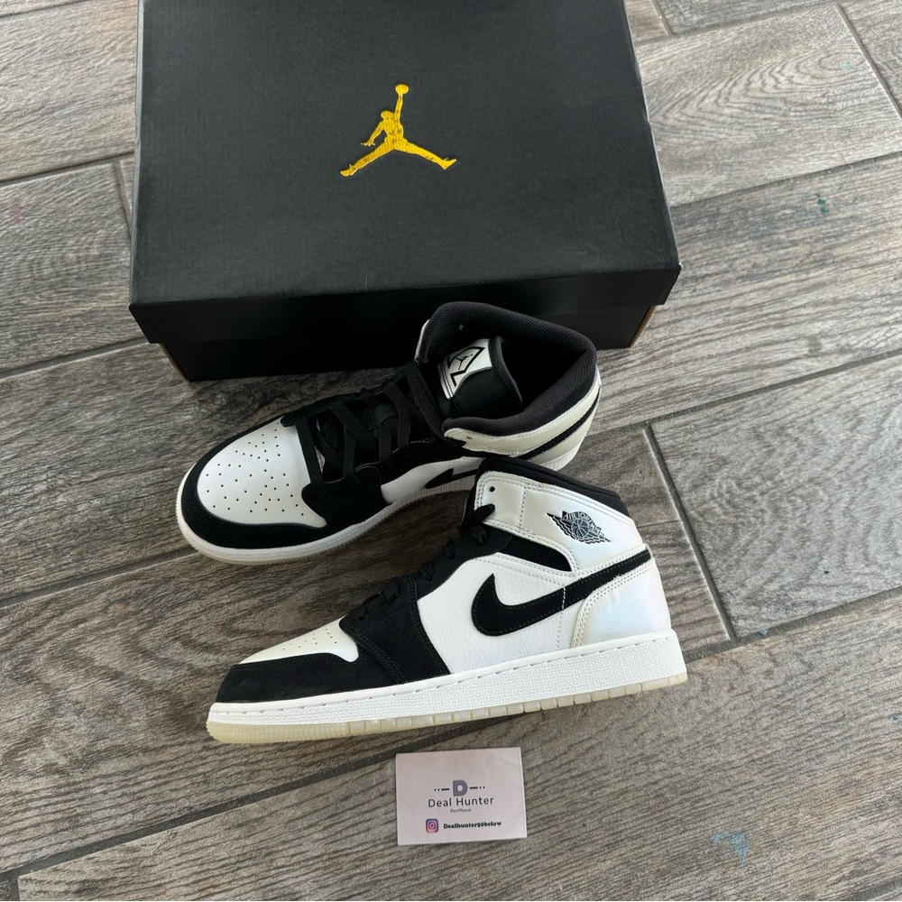 Brand New Jordan 1 Mid Diamond Shorts Black White Big Kids Shoes DN4321-100 - Picture 6 of 9